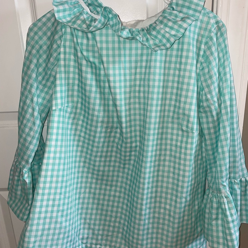 Mint Green Gingham Ruffle Blouse